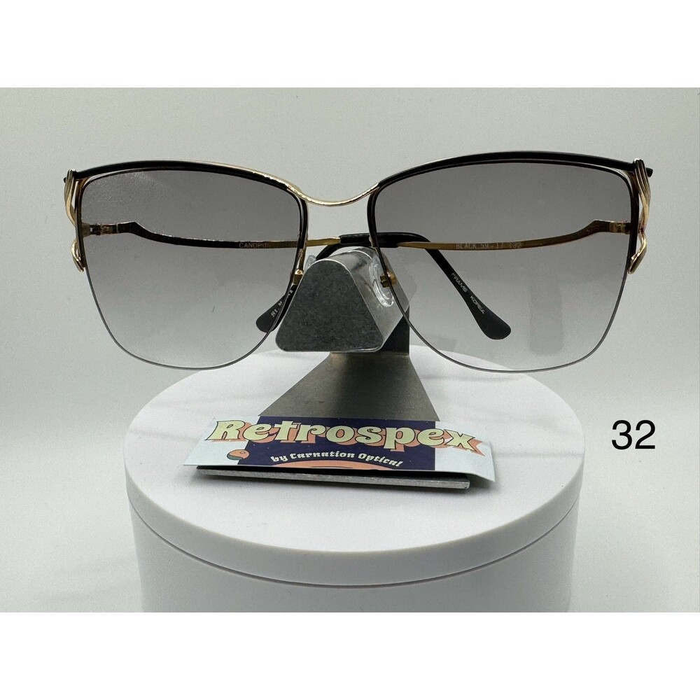 Vintage Oversize Sunglasses NOS Light Grey Fade Lens Black & Gold Frame Retro